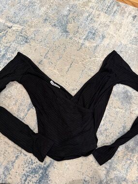 Reformation Black Ribbed Wrap Top